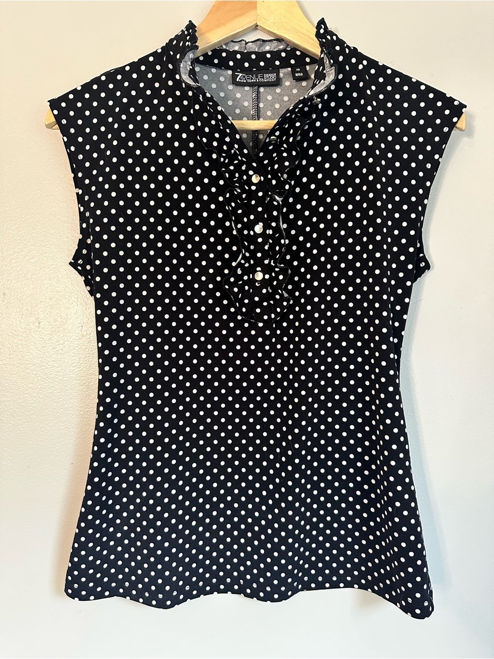 7th Avenue New York & Company Y2K Revival Black White Polka Dot Blouse, XS